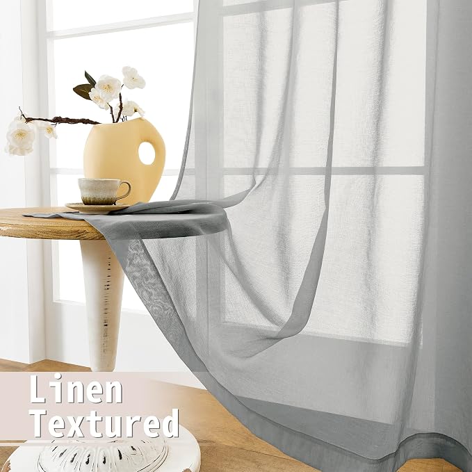 Tollpiz Sheer Curtains Closet Linen Textured Curtain Sheers Doorway Light - Image 4