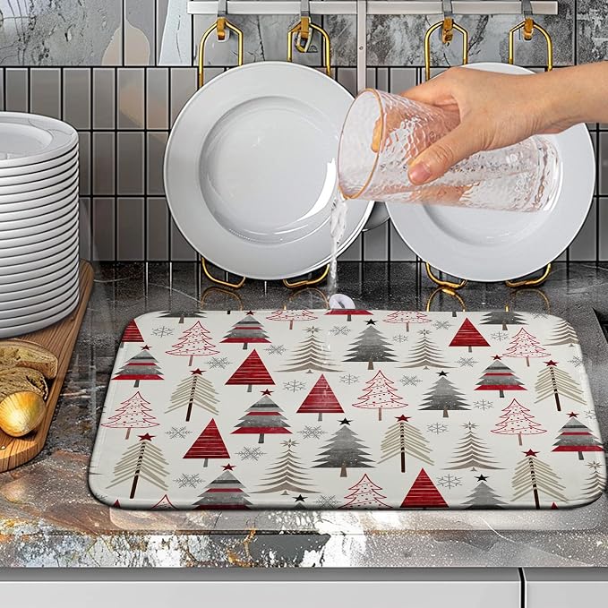 Christmas Dish Drying Mats for Kitchen Counter Xmas Tree Drying Mat Winter - Image 5
