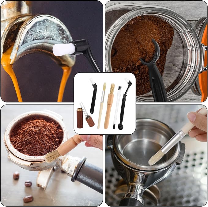 6pcs Coffee Cleaning Brush Set, Natural Bristle Coffee Grinder Brush Long - Image 7