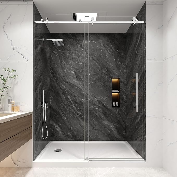 KPUY Frameless Shower Door, 49-54" W x 76" H Sliding Glass Shower Door by KPUY