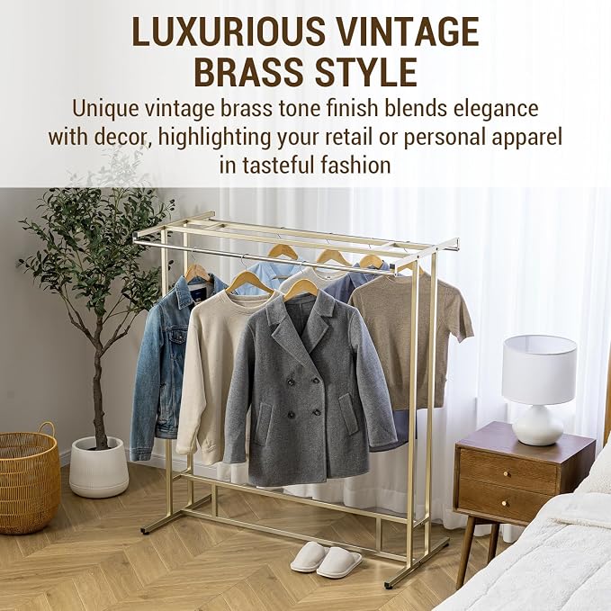 MyGift 4ft Tall Brass Tone Stainless Steel Freestanding Garment Rack, Heavy - Image 3