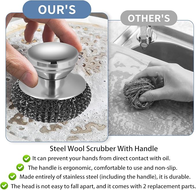 Onewly 2Pack Steel Wool Scrubber Set, Stainless Steel Scrubber - Image 4