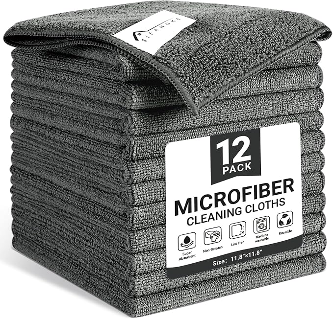 Microfiber Cleaning Cloth, 12 Pack Grey Cleaning Rags by Unknown