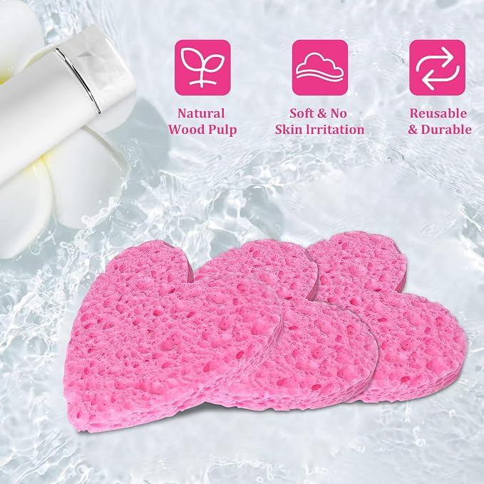 Women 120-Count Compressed Cellulose Heart Shape Face Facial Sponges 100% - Image 5
