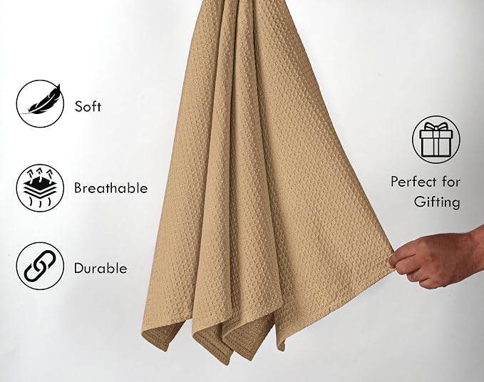 Beige Waffle Dishcloths, 12x12 Inch, 100% Cotton, Quick Drying, Machine Washable - Image 2