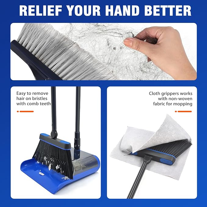 JEHONN Broom and Dust Pan, Upgraded Large Foldable Dustpan - Image 3