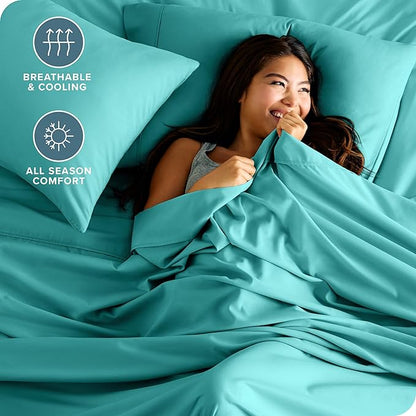 Bare Home Full XL Sheet Set - Luxury 1800 Ultra-Soft Microfiber Full Extra Long Bed Sheets - Double Brushed - Deep Pockets - Easy Fit - 4 Piece Set - Bedding Sheets & Pillowcases (Full XL, Turquoise)