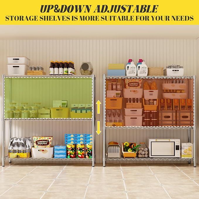 Storage Shelves, 3-Tier Adjustable Metal Industrial Utility Shelf Rack - Image 4
