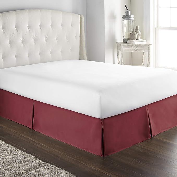 Bed Skirt - 100% Cotton 800 Thread Count Box Pleated Bed Skirt - Luxury Pleated Dust Ruffle, Hotel Quality Modern Bed Skirt, Easy Fit with 12 Inch Tailored Drop, RV King, Burgundy