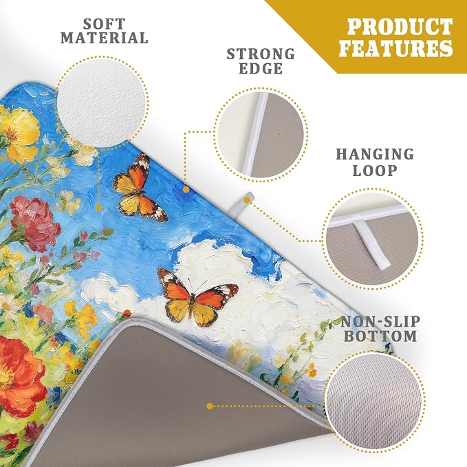 Floral Dish Drying Mat for Kitchen Counter 18x24 Spring Summer Theme Colorful - Image 4