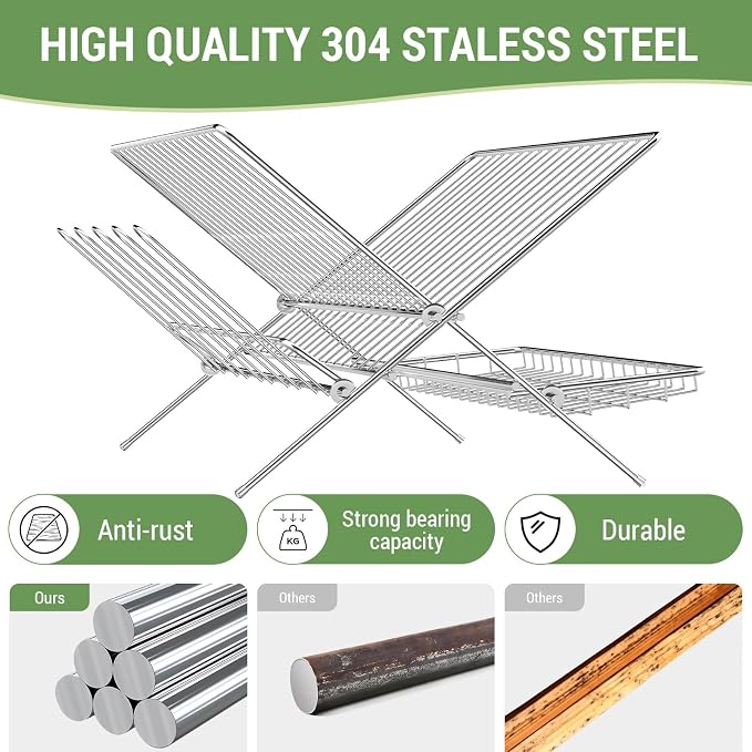 Dish Rack with Drip Tray, Stainless Steel 3-Tier Collapsible Drainer Dish - Image 4