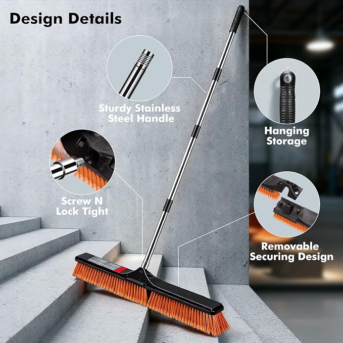 24" Push Broom, Heavy Duty Outdoor Commercial Broom - Image 5