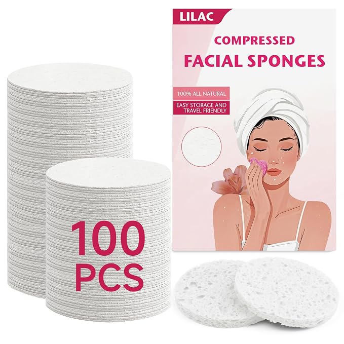 100 Count Compressed Facial Sponges 100% Natural Cellulose Eco-Friendly Makeup by LILAC