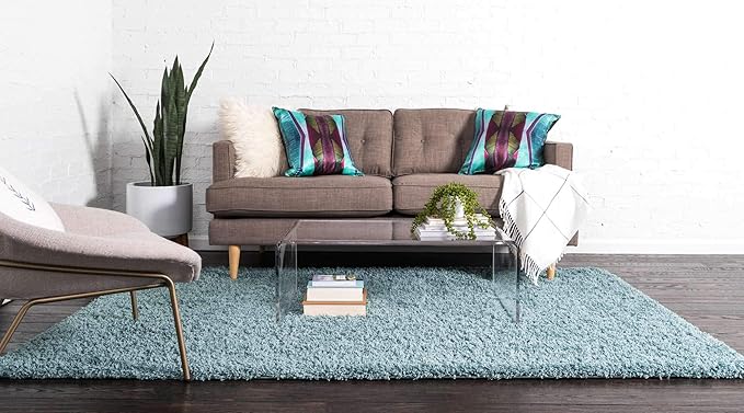 Unique Loom Solid Shag Collection Area Rug (2' 2" x 3' 1" Rectangle, Light Slate Blue)