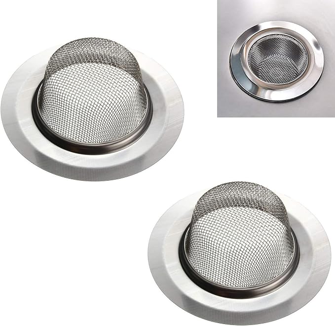 2 Pcs Stainless Steel Kitchen Mesh Silver Sink Strainer Large Wide Rim 4.5" - Image 4