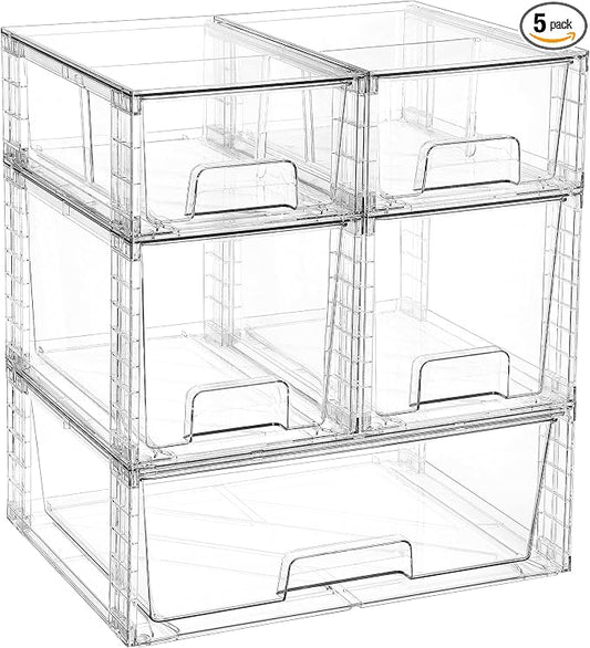 Vtopmart Clear Stackable Storage Drawers Set of 5, Easily Assemble Acrylic by Vtopmart
