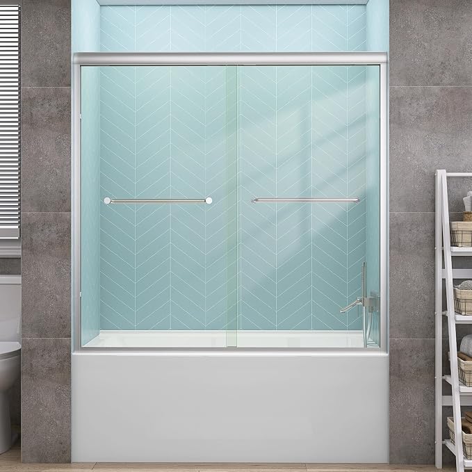 GETPRO Sliding Tub Shower Door 56-60 in. W x 58 in. H Semi-Frameless Bypass by GETPRODeluxeBathroomSolutionExpert