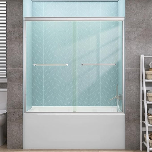 GETPRO Bathtub Sliding Door 50-54 in. W x 58 in. H Semi-Frameless Bypass Double by GETPRODeluxeBathroomSolutionExpert