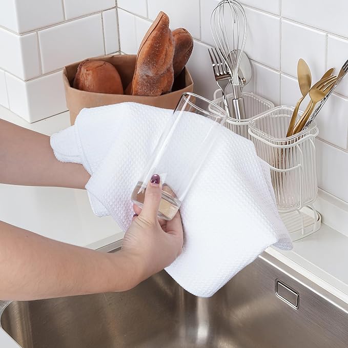 POLYTE Premium Microfiber Kitchen Dish Hand Towel Waffle Weave 12 Pack - Image 4