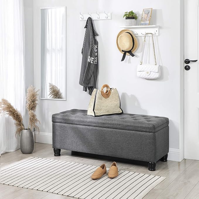 SONGMICS Storage Ottoman, Storage Bench, Tufted Entryway Bedroom Bench - Image 4