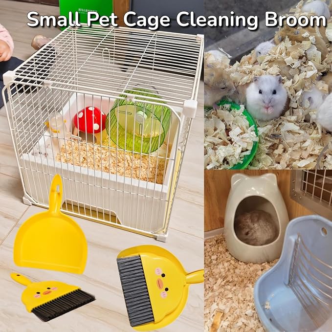 2 PCS Mini Brush and Dustpan Set Plastic Small Yellow Chick Pattern Broom Used - Image 3