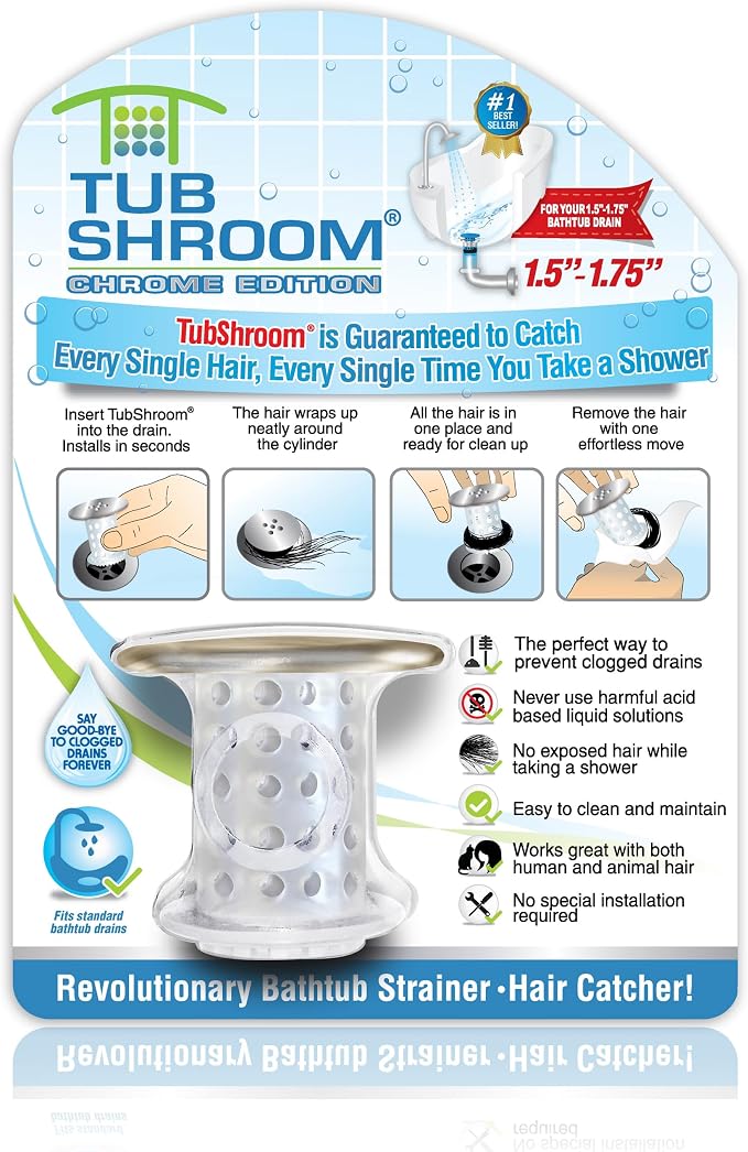 TubShroom Tub Drain Hair Catcher, Chrome – by TubShroom