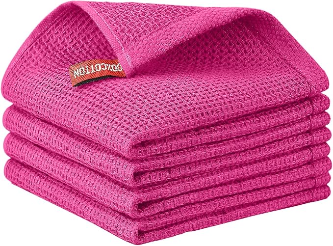 Niallant 4 Pack Pink Cotton Waffle Weave Kitchen Dish Cloths, Soft Absorbent by Nialnant