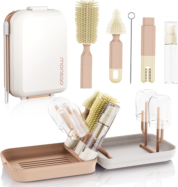 Baby Bottle Brush Set with Drying Rack, Portable Silicone Bottle Cleaner Kit by Unknown