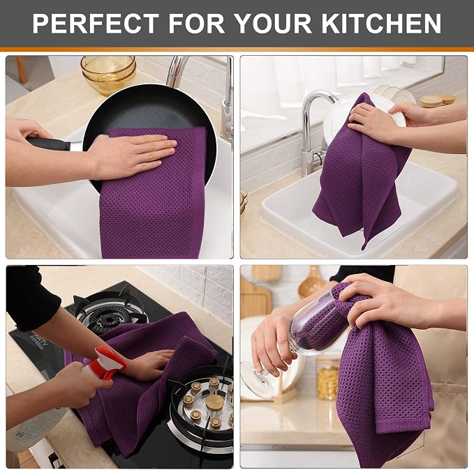 Kitinjoy 100% Cotton Waffle Weave Kitchen Hand Towels - Image 4