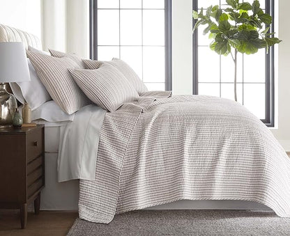 Levtex Home Tobago Stripe Taupe Reversible King/Cal King Quilt Set (106x92in) and 2 Pillow Shams (36x20in) - Striped - Taupe, White - Cotton King Size Quilt Bedding Set - Lightweight Soft Pre-Washed