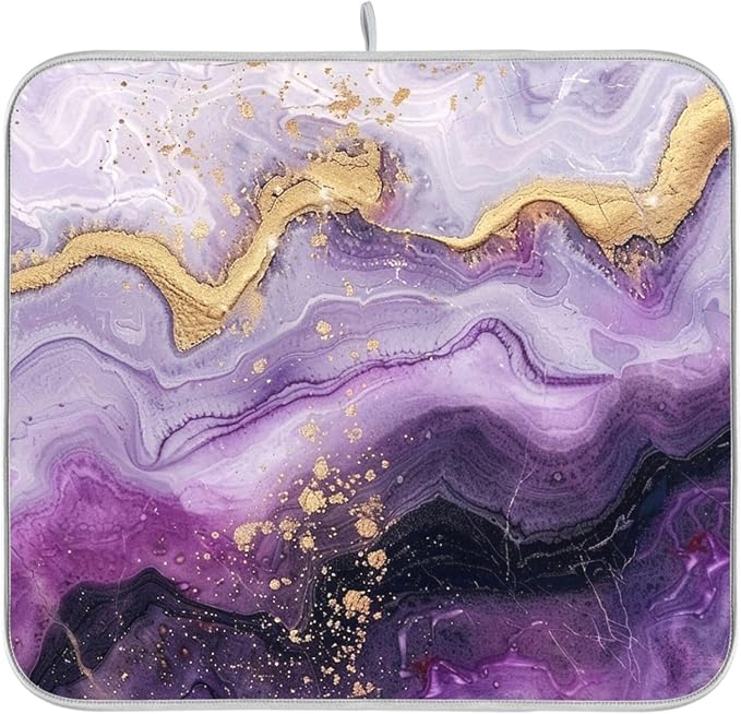 Marble Purple Gold Dish Drying Mat by Wamika