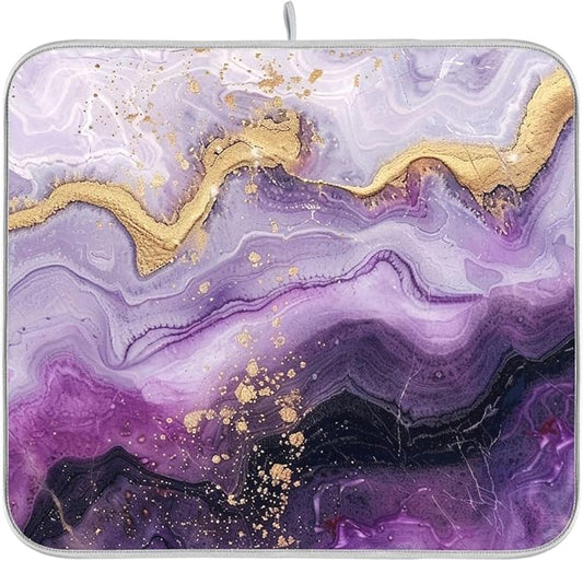 Marble Purple Gold Dish Drying Mat by Wamika