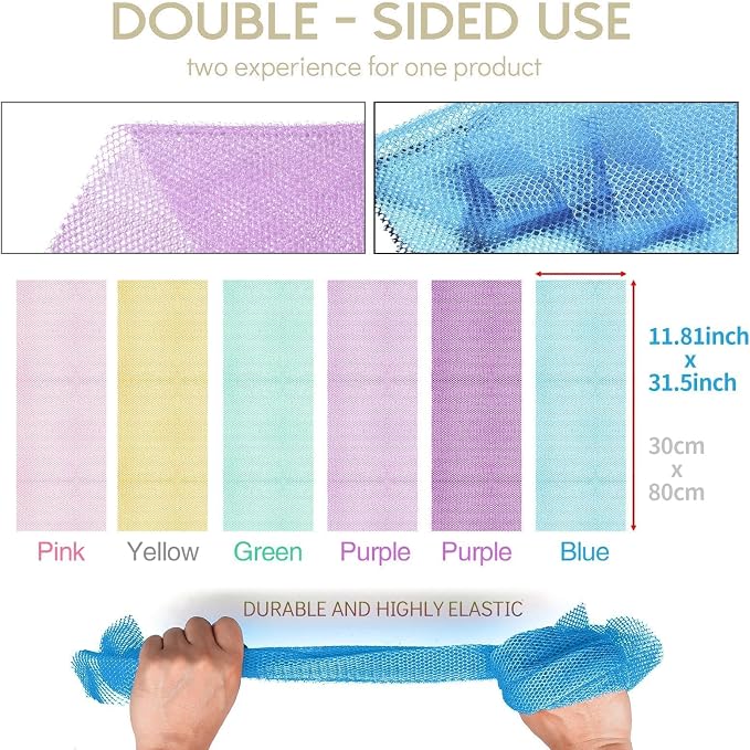 UJFQBH 6 Pieces African Bath Sponge African Net Long Net Bath Sponge - Image 3