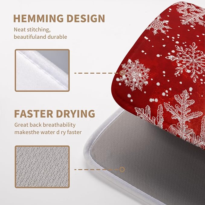 Christmas Dish Drying Mat for Kitchen Counter 16x18 Inch Red Snowflake Xmas - Image 4