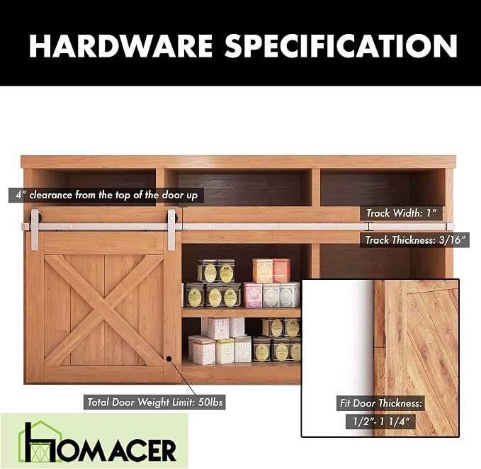 Homacer Mini Brushed Nickel Non-Bypass Sliding Barn Door Hardware Kit, - Image 5