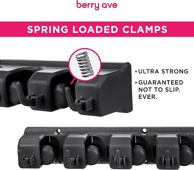 Combo 5 Slot Broom Holder w/ 1 Self Adhesive Mop Gripper No-Drilling, Wall - Image 3