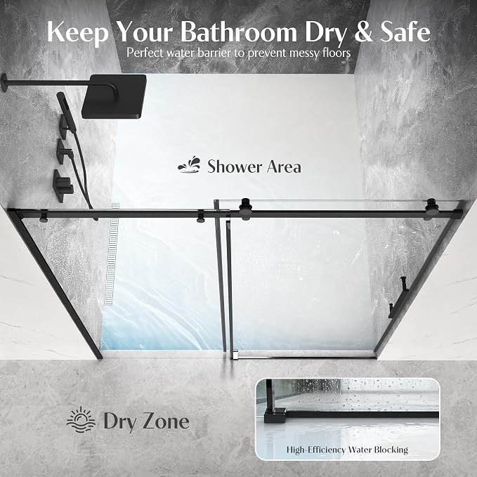 Shower Door 56-60'' W x 72'' H Semi-Frameless & Double Sliding, 1/4 inch - Image 4