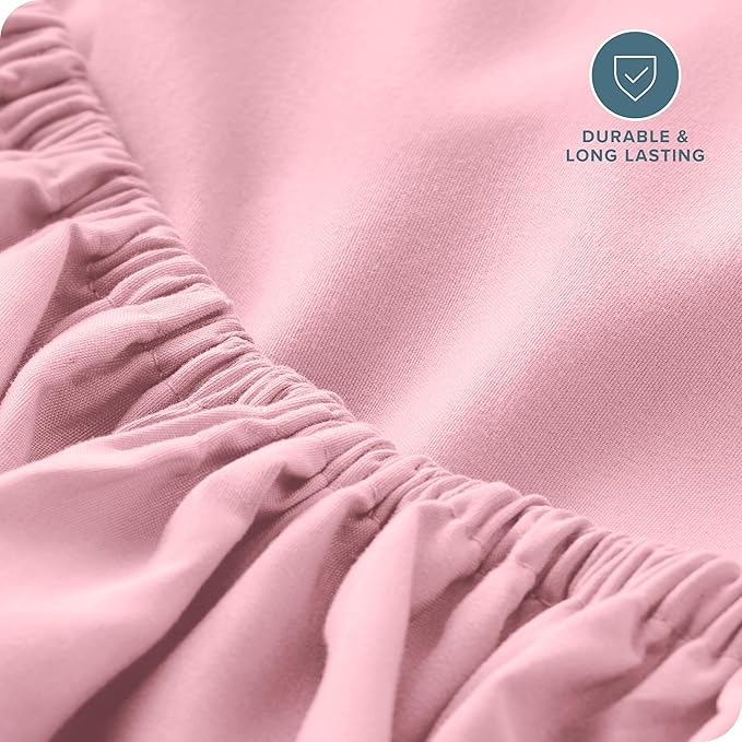 Bare Home Fitted Bottom Sheet Twin Size - Premium 1800 Microfiber - Ultra-Soft Hotel Luxury - Deep Pocket - Durable and Long Lasting - Fitted Sheet (Twin, Light Pink)