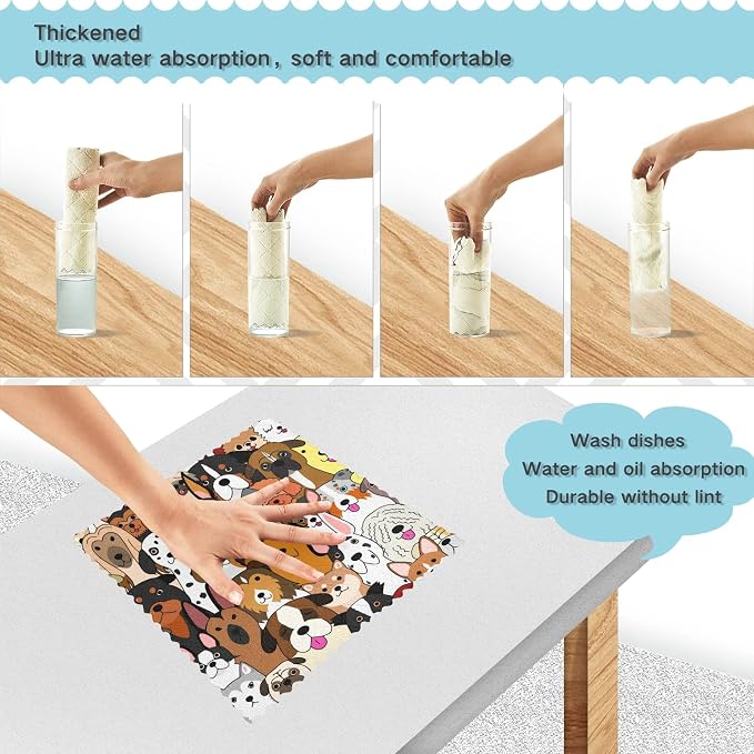 Dish Towels Kitchen Cleaning Cloths Cute Doodle Dog Print Animal Dish Cloths - Image 4