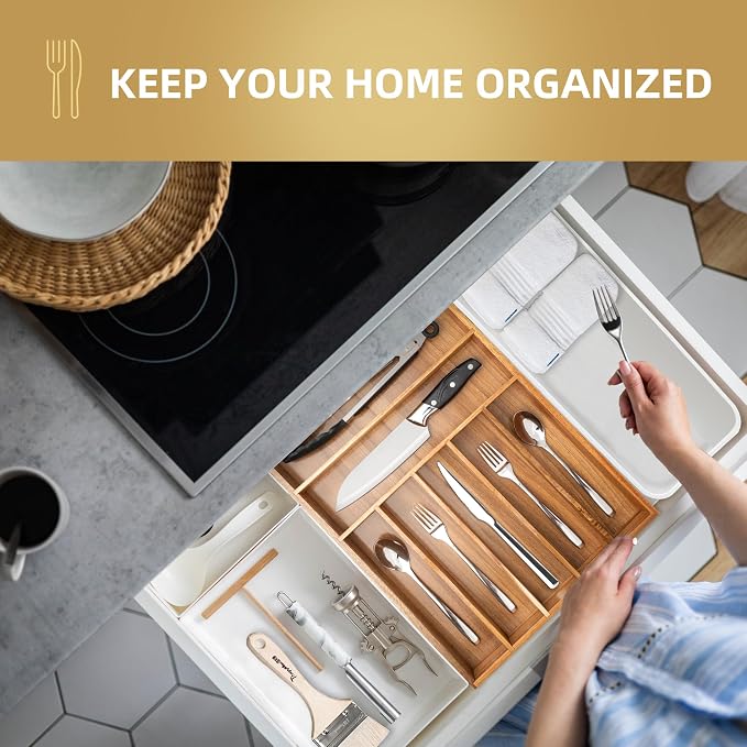 Silverware Organizer Acacia Kitchen Drawer Organizer Utensil Organizer - Image 4