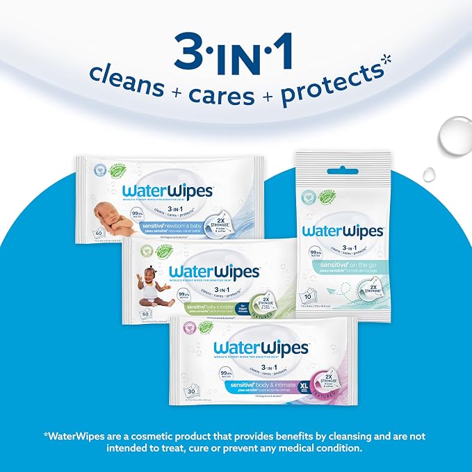 WaterWipes Sensitive+ On The Go Wipes, 3-In-1 Cleans, 99.9% Water, Unscented & - Image 7