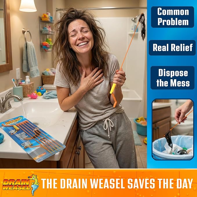 FlexiSnake Drain Weasel Sink Snake Hair Clog Remover Tool, Bathtub Cleaner - Image 5
