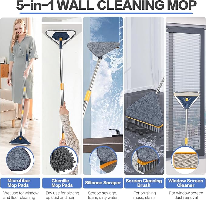 80" Wall Cleaner Mop with Long Handle, Sunoyar 5-in-1 Walls Washer - Image 3