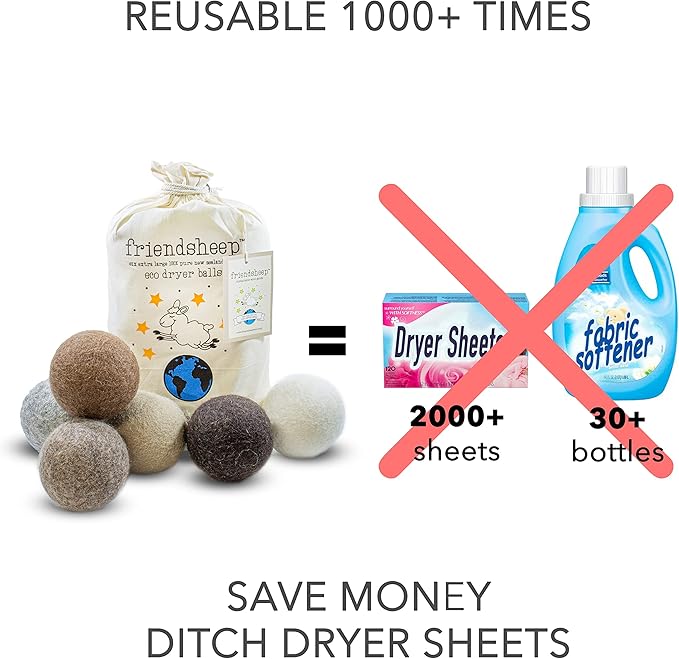 Friendsheep Wool Dryer Balls, Organic Reusable Fabric Softener Alternative - Image 3