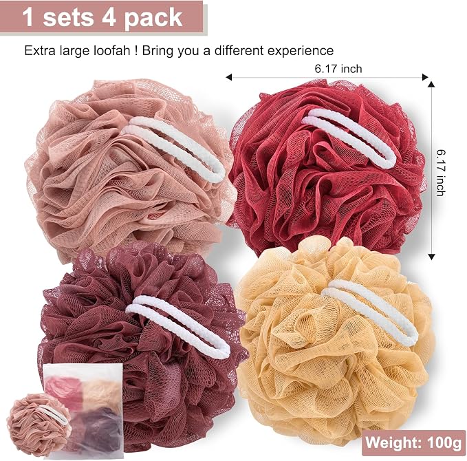 Loofah Sponge XXL-100g 4 Pack, Bath Sponge Soft Mesh Shower Puff Loofah - Image 3