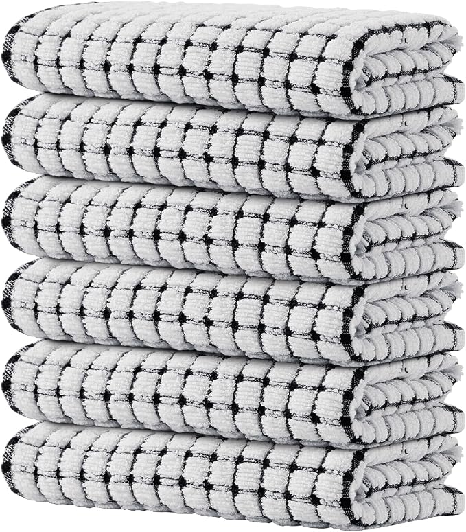 Kitinjoy Cotton 6 Pack Terry Kitchen Towels, 16 x 25 Inches Super Soft and by Kitinjoy