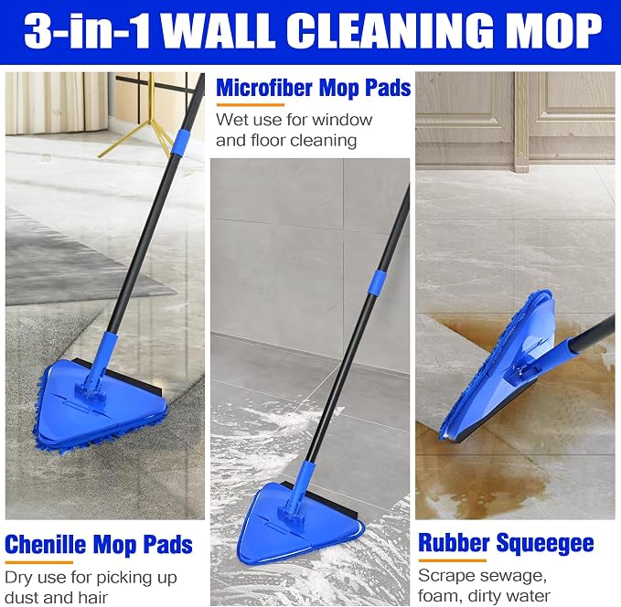 Wall Mop Cleaner Long Handle 80 inches, 180° Folding Ceiling Washer Scrubber - Image 4