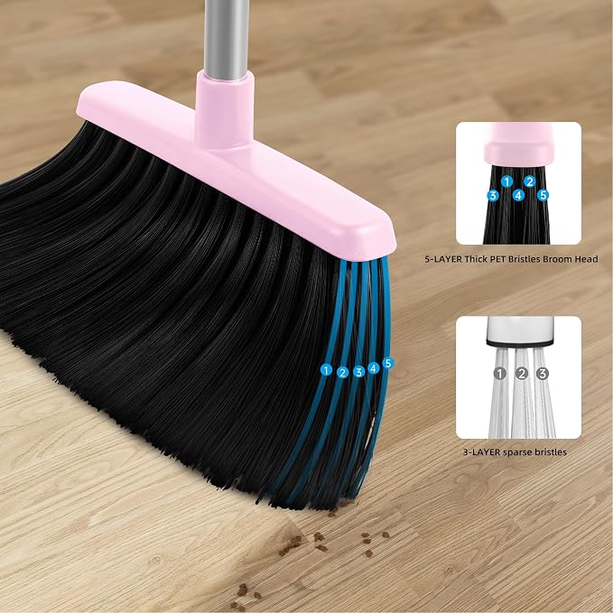 Broom and Dustpan Set, 54” Long Adjustable Household Hand Broom - Image 5
