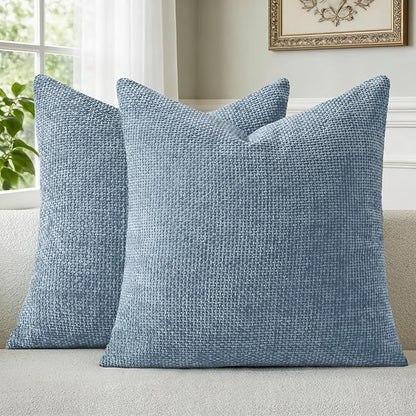 a moment Blue Chenille Throw Pillow Covers 22x22 Inch Pack of 2 Modern Decorative Throw Pillow Covers Farmhouse Cross Covers Home Decor for Sofa Bedroom Living Room