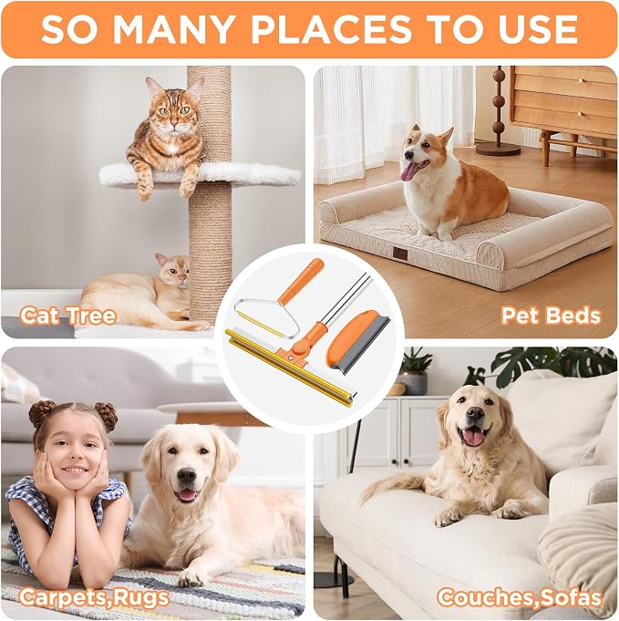 3 in 1 Carpet Rake for Pet Hair Removal, Tool Set of 3, 55” Long Handle Carpet - Image 2